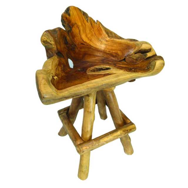 Teak Root Bar Stool Swivel Chair With 4 Legs - Indoor & Outdoor - image 1