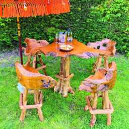 Teak Root Bar Stool Swivel Chair With 4 Legs - Indoor & Outdoor - thumbnail 3