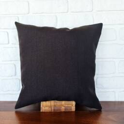 Herringbone Fabric & Faux Leather Pillow Cover Dark Brown Accent - thumbnail 4