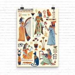 Digital Ancient Egypt Queens Art Print, Printable Digital Download Historical Poster, Gouache Illustration, Wall Decor - thumbnail 4