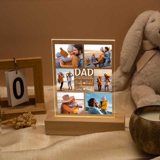 Custom Dad Photo Collage Led Night Light Personalized Family Lamp, Father's Day Keepsake Gift For Papa From Wife Partner Kids - image 1