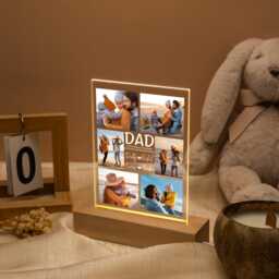 Custom Dad Photo Collage Led Night Light Personalized Family Lamp, Father's Day Keepsake Gift For Papa From Wife Partner Kids - thumbnail 2