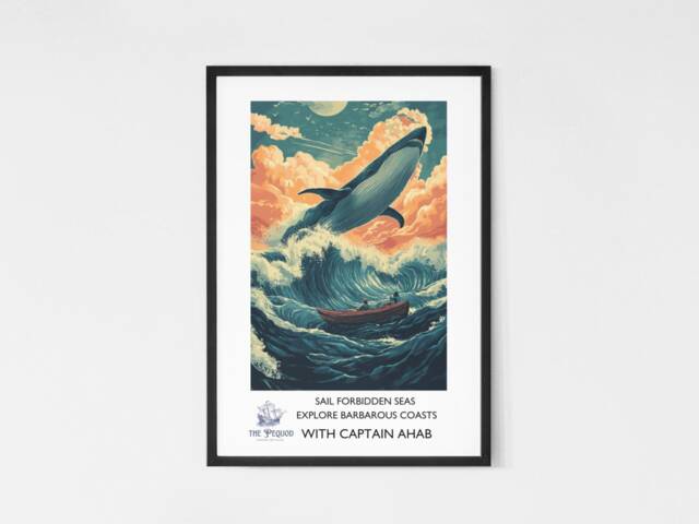 Moby Dick Vintage Travel Poster - Literary Herman Melville Classic Literature Book Gift Whales Pequod - image 1