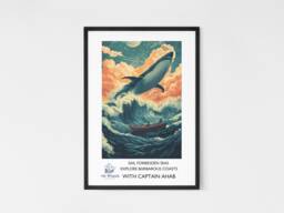 Moby Dick Vintage Travel Poster - Literary Herman Melville Classic Literature Book Gift Whales Pequod - thumbnail 1