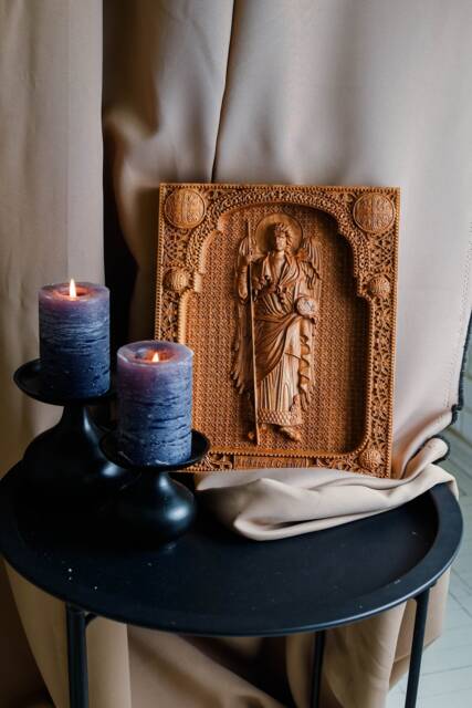 Hand Carved Oak Archangel Gabriel Icon Religious Wall Art Personalized, 8 Colors, Xs-Xxl, Tax Free - image 1