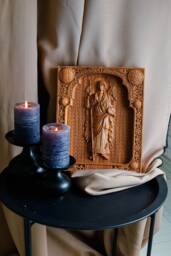 Hand Carved Oak Archangel Gabriel Icon Religious Wall Art Personalized, 8 Colors, Xs-Xxl, Tax Free - thumbnail 1