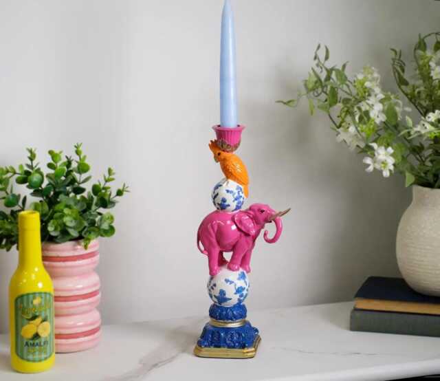 Elephant + Cockatoo Stack Dinner Candle Holder - image 1