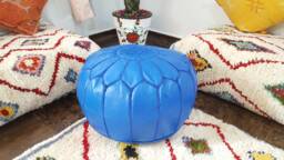 Stuffed Moroccan Leather Pouf, Pouf Ottoman, Handmade Floor Poof, Footstool, Ottoman Table, & Stools - thumbnail 1