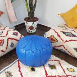 Stuffed Moroccan Leather Pouf, Pouf Ottoman, Handmade Floor Poof, Footstool, Ottoman Table, & Stools - thumbnail 2