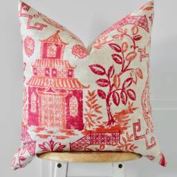 Red Chinoiserie Pillow The Arita Cover Orange Decorative Throw 18x18 20x20 - thumbnail 3