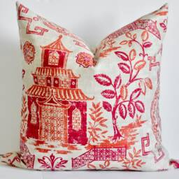 Red Chinoiserie Pillow The Arita Cover Orange Decorative Throw 18x18 20x20 - thumbnail 2