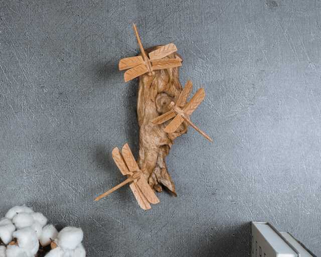 Hand Carved Wooden Dragonfly Wall Art Tropical Home Decor, 10.5 - image 1