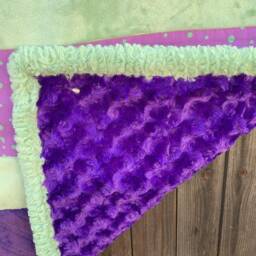 Handmade Modern Baby Minky Blanket Purple Chevron, Green & Polka Dot - thumbnail 4