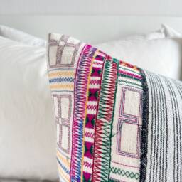Hmong Embroidered Hemp Pillow Cover Vintage Tribal Cushion - 16 X 26 - thumbnail 2