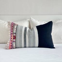 Hmong Embroidered Hemp Pillow Cover Vintage Tribal Cushion - 16 X 26 - thumbnail 1