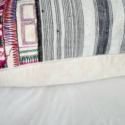 Hmong Embroidered Hemp Pillow Cover Vintage Tribal Cushion - 16 X 26 - thumbnail 3