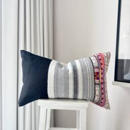 Hmong Embroidered Hemp Pillow Cover Vintage Tribal Cushion - 16 X 26 - thumbnail 4