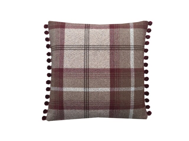 Balmoral Extra Large Tartan Plaid Cushion Cover With Pompom Trim - image 1