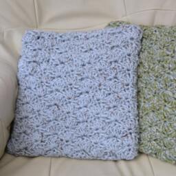 Cushion Cover - Chunky Crochet Cushion With Giraffe Print Cotton Backing & Wooden Floral Button Closuree - thumbnail 2