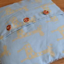 Cushion Cover - Chunky Crochet Cushion With Giraffe Print Cotton Backing & Wooden Floral Button Closuree - thumbnail 3