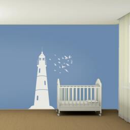 Lighthouse & Birds Wall Decal - Nautical Nursery Decor - thumbnail 1