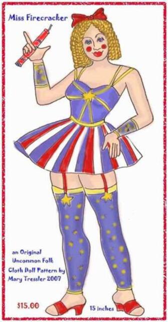 "PDF Digital Download, Original Design Dolls, Cloth Doll Pattern ""Miss Firecracker"