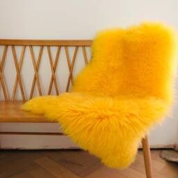 Bright Yellow Genuine Sheepskin Rug, Sheepskin, Fur Interior Design , Accessories Hygge, Carpet, Retro, Bed Throw, Chair Cover - thumbnail 4