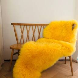 Bright Yellow Genuine Sheepskin Rug, Sheepskin, Fur Interior Design , Accessories Hygge, Carpet, Retro, Bed Throw, Chair Cover - thumbnail 2