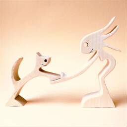 A Woman & A Cat, Version 2, Carved Wood Sculpture - thumbnail 1