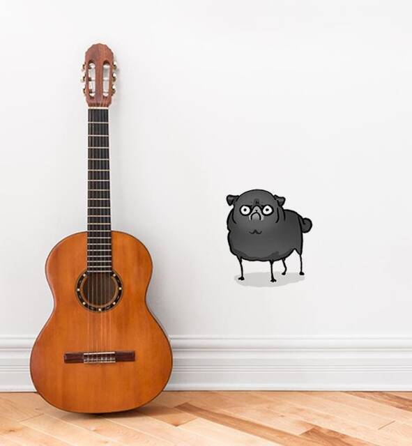 Angry Pug Black Wall Sticker Decal - Dogs & Pets Stickers, Art, Decals, Kids Boys, Girls, Animals Decals