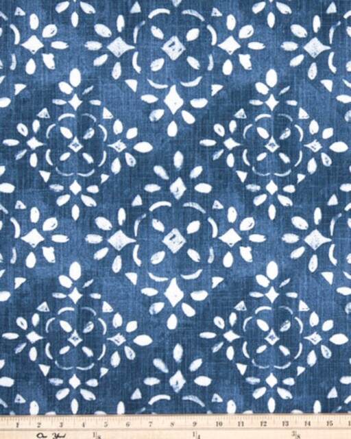 Faux Roman Shade Valance in Blue Or Charcoal Grey & White Stencil Print, Fully Lined, Custom Made Farmhouse Kitchen - image 1