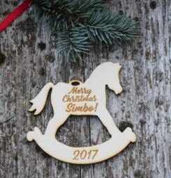 Personalized Laser Cut Horse Ornament/Custom Wood With Name/Rocking Ornament/xmas Tree Ornament/Baby's First Christmas - thumbnail 1