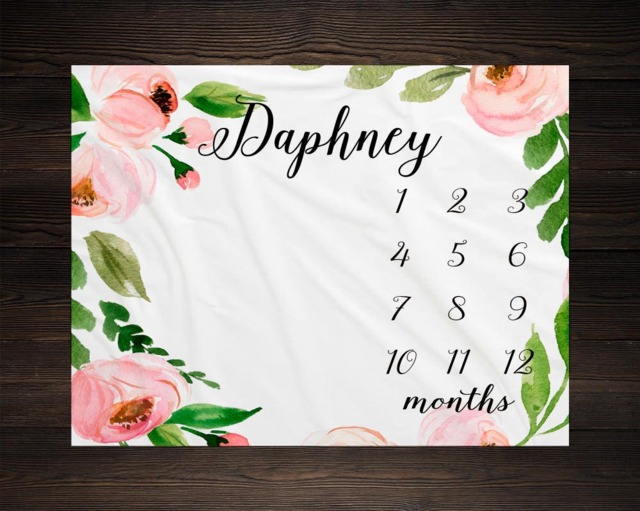 Floral Milestone Baby Blanket Month Growth Tracker Minky Fleece Custom Personalized Shower Gift Watercolor Girl Newborn - image 1