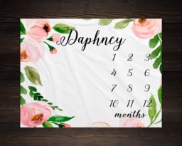 Floral Milestone Baby Blanket Month Growth Tracker Minky Fleece Custom Personalized Shower Gift Watercolor Girl Newborn - thumbnail 1