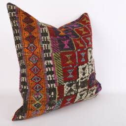 Large Kilim Pillow Cover 24'' Handwoven Turkish Bohemian Cushion - thumbnail 3