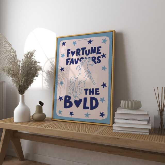 Retro Quote Wall Art - Fortune Favors The Bold Print Mid Century Poster Colourful Decor - image 1