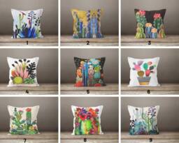 Cactus Cushion Cover/Green Cactus Pillow Case/Pink Botanical Cover/Home Decor Cushion/Gift For Her/Floral Throw - thumbnail 1