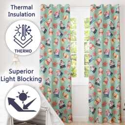 Snowman Snow Globe Poinsettia Winter Christmas On Teal Background Seamless Readymade Eyelet Ring Top Thermal 100% Blackout Curtains - thumbnail 3