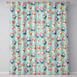 Snowman Snow Globe Poinsettia Winter Christmas On Teal Background Seamless Readymade Eyelet Ring Top Thermal 100% Blackout Curtains - thumbnail 2