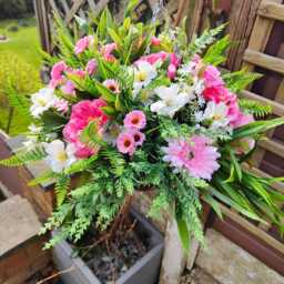 Pink White Cream Artificial Flower Hanging Basket Faux Flowers Basket Summer Outdoor - thumbnail 2