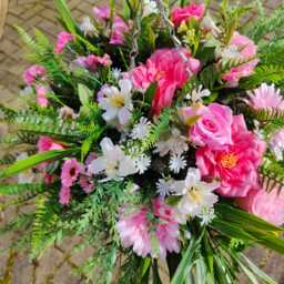 Pink White Cream Artificial Flower Hanging Basket Faux Flowers Basket Summer Outdoor - thumbnail 3