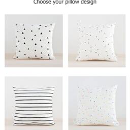 Hand-Drawn Geometric Pillow Cover Modern Black & White Cotton Cushion - thumbnail 2
