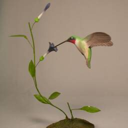 Open-Winged Ruby-Throated Hummingbird #4 Hand Carved Wooden Bird - thumbnail 2