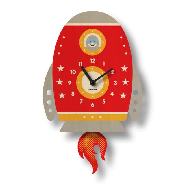 Rocket Pendulum Clock - Kids Room Decor Gift For Newborns Nursery Silent Cute Design Made in Usa - image 1