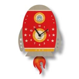 Rocket Pendulum Clock - Kids Room Decor Gift For Newborns Nursery Silent Cute Design Made in Usa - thumbnail 1