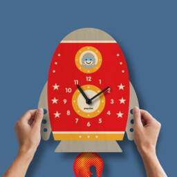Rocket Pendulum Clock - Kids Room Decor Gift For Newborns Nursery Silent Cute Design Made in Usa - thumbnail 2