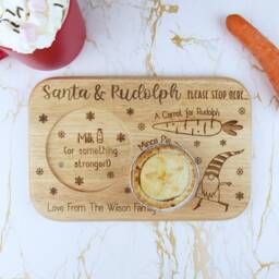 Santa & Rudolph Please Stop Here Personalised Drink & Biscuit Christmas Eve Plate/Board, Mince Pie Or Cookie For Father