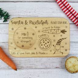 Santa & Rudolph Please Stop Here Personalised Drink & Biscuit Christmas Eve Plate/Board, Mince Pie Or Cookie For Father - thumbnail 2