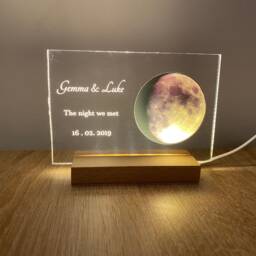 Personalised Moon Phase Plaque With Light Up Wooden Stand. To Your Special Date - thumbnail 2