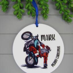 Personalised Christmas Bauble Keepsake, Santa Biker, Gift For Him. Motorbike Gift. Ornament For Dad, Uncle, Son, Brother - thumbnail 3